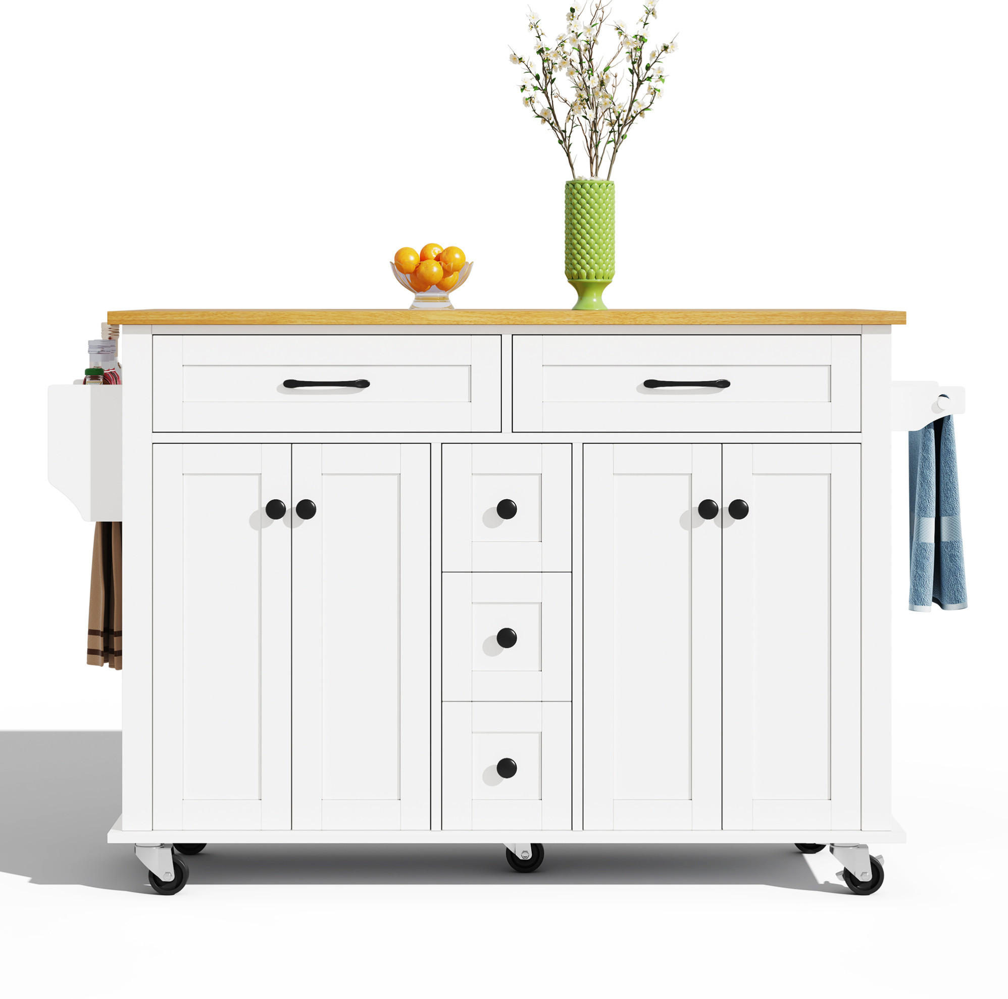 KÜCHENWAGEN 140/40/89 cm in Weiß/Natur mit klappbarer Arbeitsplatte und Rollen - Weiß, Holzwerkstoff (140/89/65cm) - Flora Grace