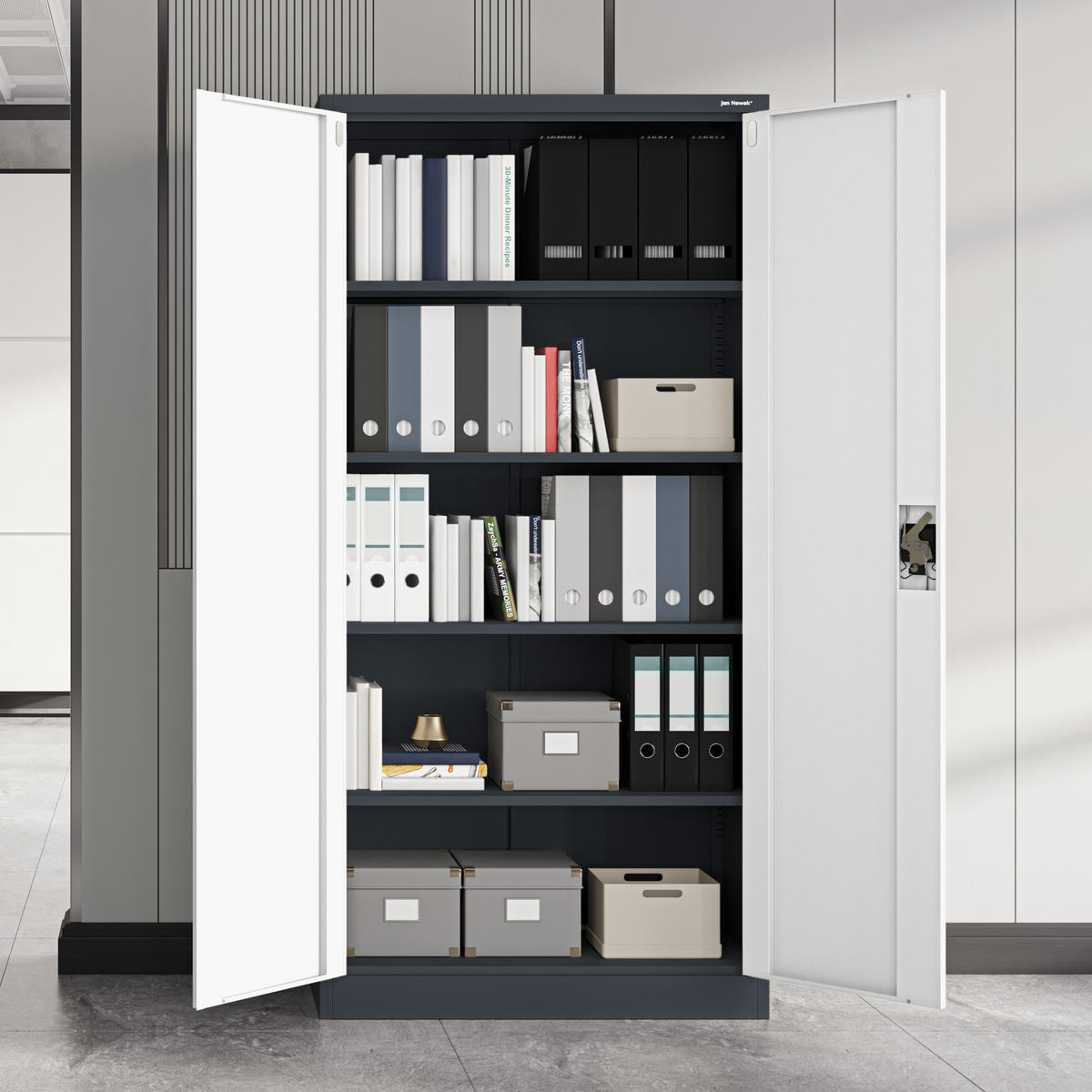 AKTENSCHRANK JAN 185x90x45 cm - Anthrazit/Weiß, Metall (90/185/40cm) - Jan Nowak