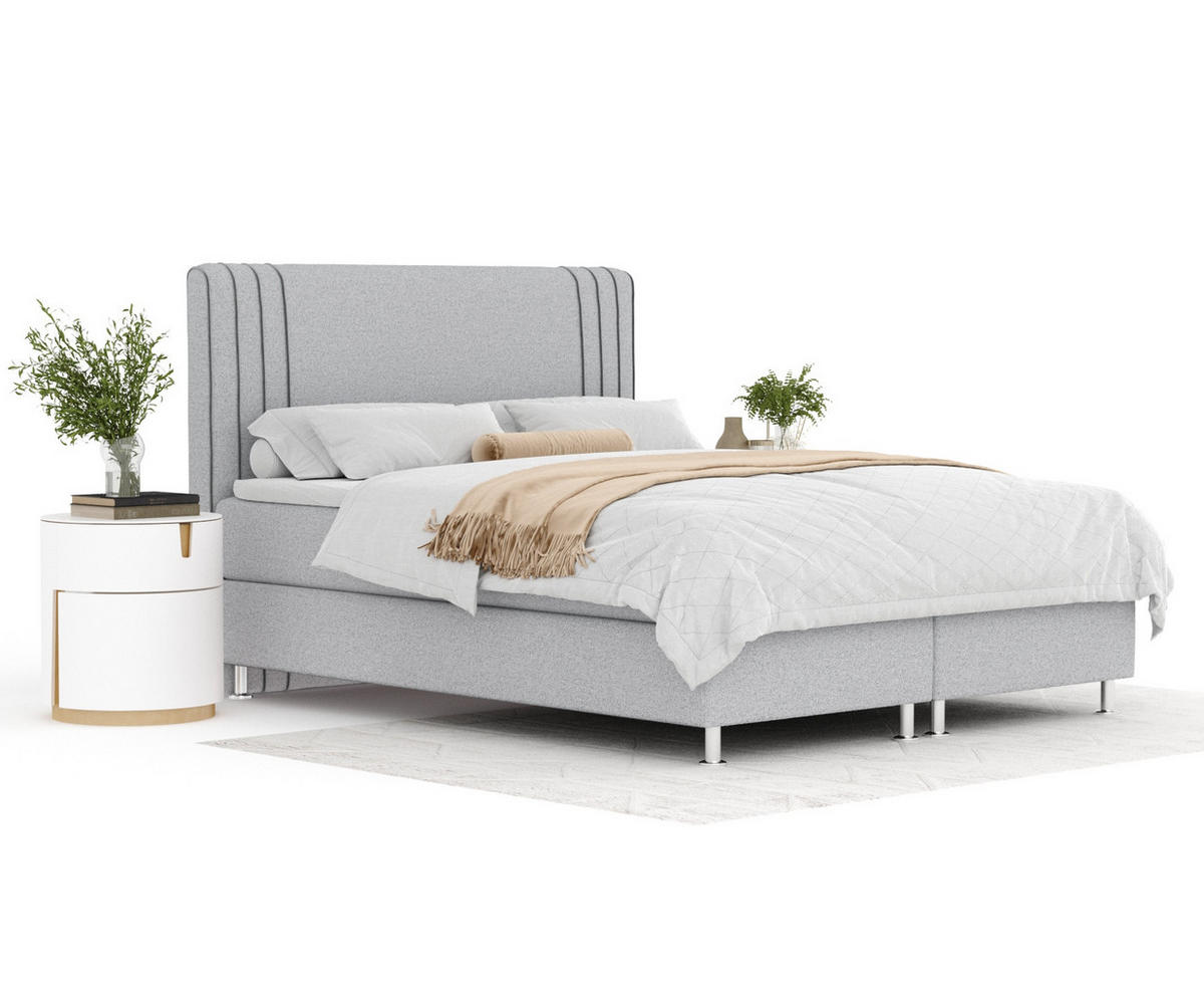 BOXSPRINGBETT Casone Hellgrau 140/200 cm mit Latex-Topper - Silberfarben/Hellgrau, Holz/Holzwerkstoff (140/200cm) - Maison de Reve