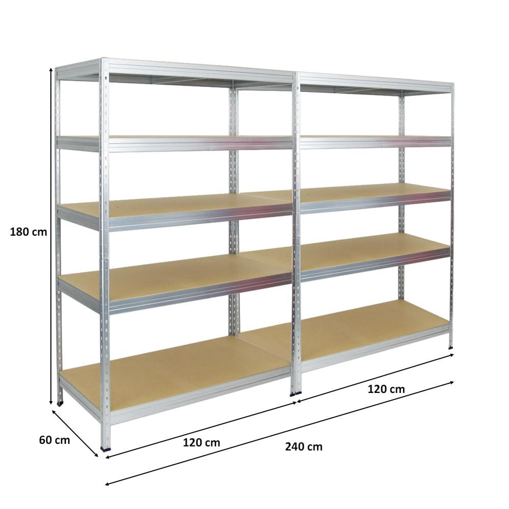 SCHWERLASTREGAL Rivet 2er-Set mit 2x 180x120x60 cm Fachlast 250 kg Verzinkt - Silberfarben, Metall (240/180/60cm) - PROREGAL
