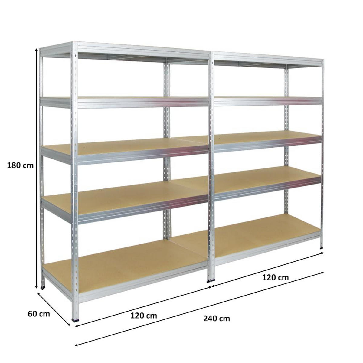 SCHWERLASTREGAL Rivet 2er-Set mit 2x 180x120x60 cm Fachlast 250 kg Verzinkt - Silberfarben, Metall (240/180/60cm) - PROREGAL
