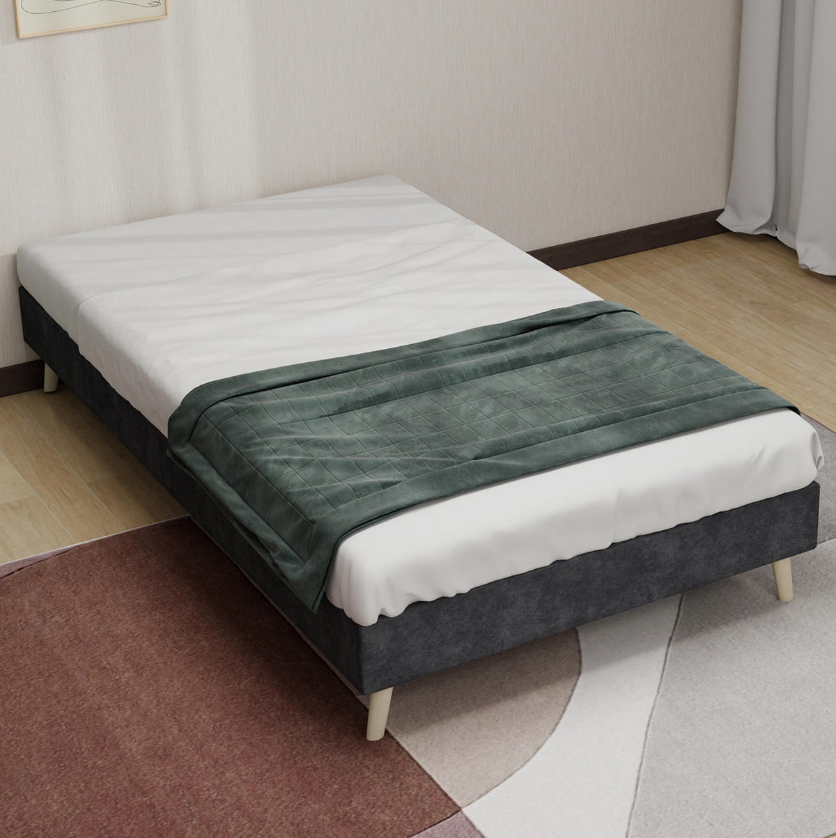 KREVET 90/200 cm, niskoprofilni dizajn bez uzglavlja, stabilna konstrukcija i mekani presvlaki, Siva - siva, tekstil (90/200cm) - Redom