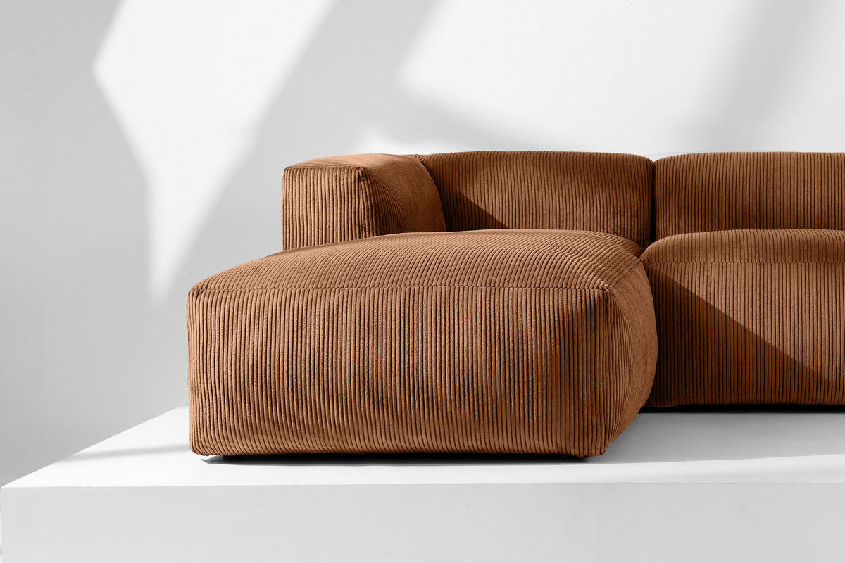 PANORAMA-ECKSOFA BUFFO 7/8 Sitzer mit extrem weicher Sitzfläche, Kordstoff, ore - Orange, Textil (424/73/180cm) - KONSIMO®