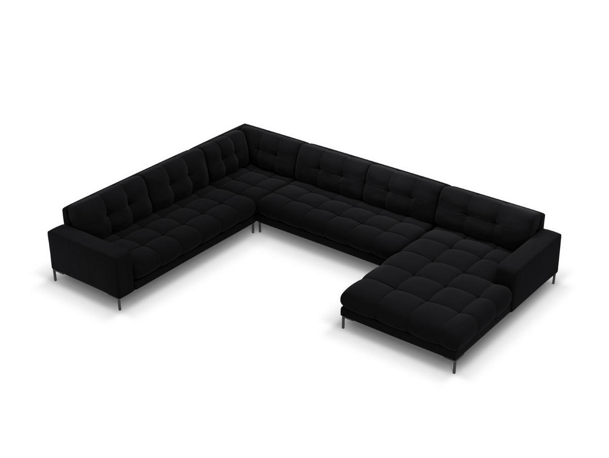 PANORAMASOFA links Mamaia aus Samt schwarz 7 Sitzplätze - Schwarz, Textil (256/75/327cm) - Micadoni