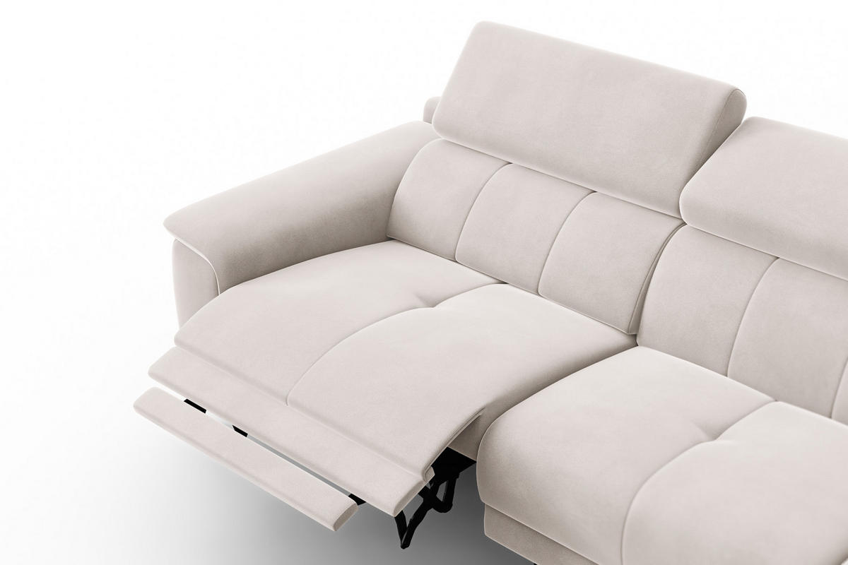 ECKSOFA FIERO 4-Sitzer RECHTS, Beiger Veloursstoff - Beige/Schwarz, Holz/Textil (288/170cm) - Courtois Laville