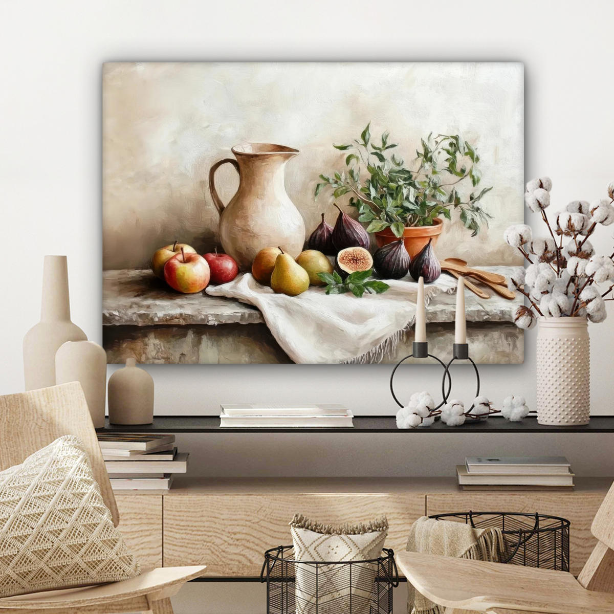 LEINWANDBILD Obst - Kräuter - Ländlich Wandbilder 80x60 cm - Naturfarben, Textil (80/60cm) - MuchoWow