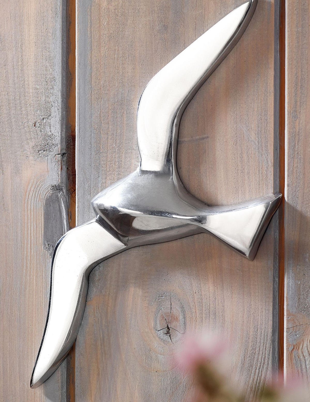 WANDDEKO Möwe Aluminium silberfarben poliert 30 cm mit Wandhalterung - Silberfarben, Metall (30/13/3cm) - KADIMA DESIGN