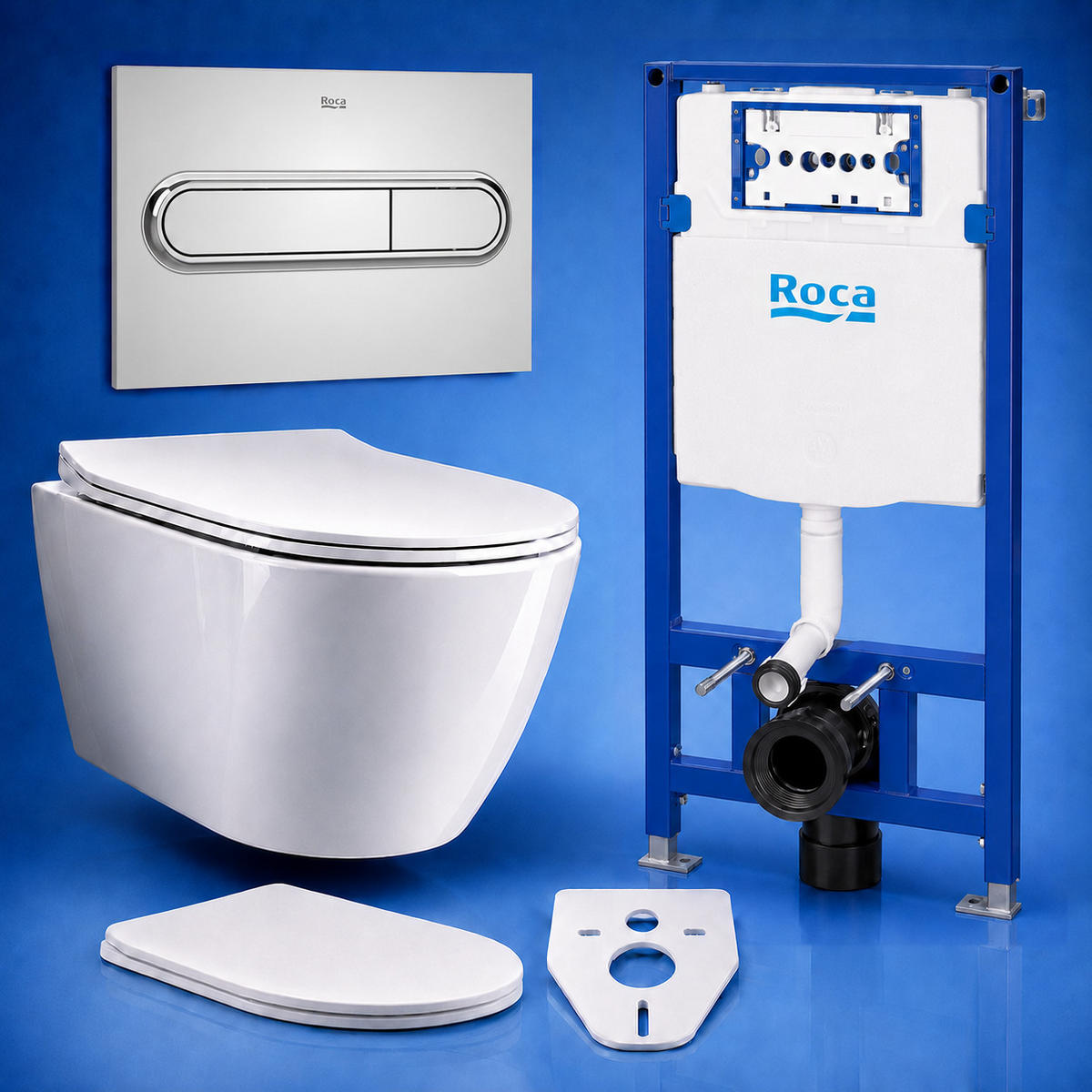 WC-SET ROLO Weiß, Slim-Sitz, Vorwandelement und Betätigungsplatte PL1 Chrom - Weiß, Keramik (47.5/112/48.5cm) - bad land