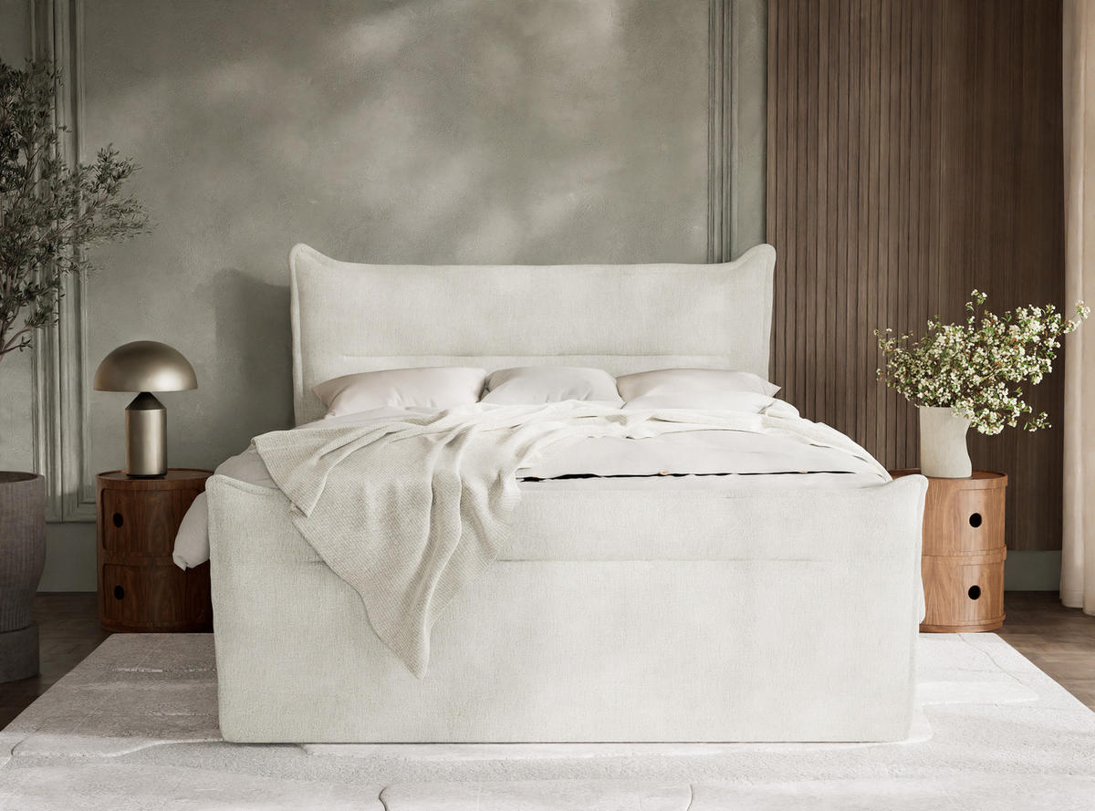 BOXSPRINGBETT Pelino 140/200 cm, in Creme, Bettkasten, Matratze, Topper - Creme/Schwarz, Holz/Holzwerkstoff (140/200cm) - Maison de Reve