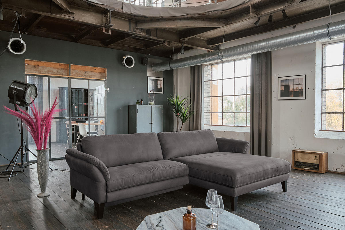 ECKSOFA MIT MOTORISCHER RELAXFUNKTION MALTA Anthrazit Webstoff - Anthrazit/Schwarz, Buchenholz/Textil (302/175cm) - KAWOLA
