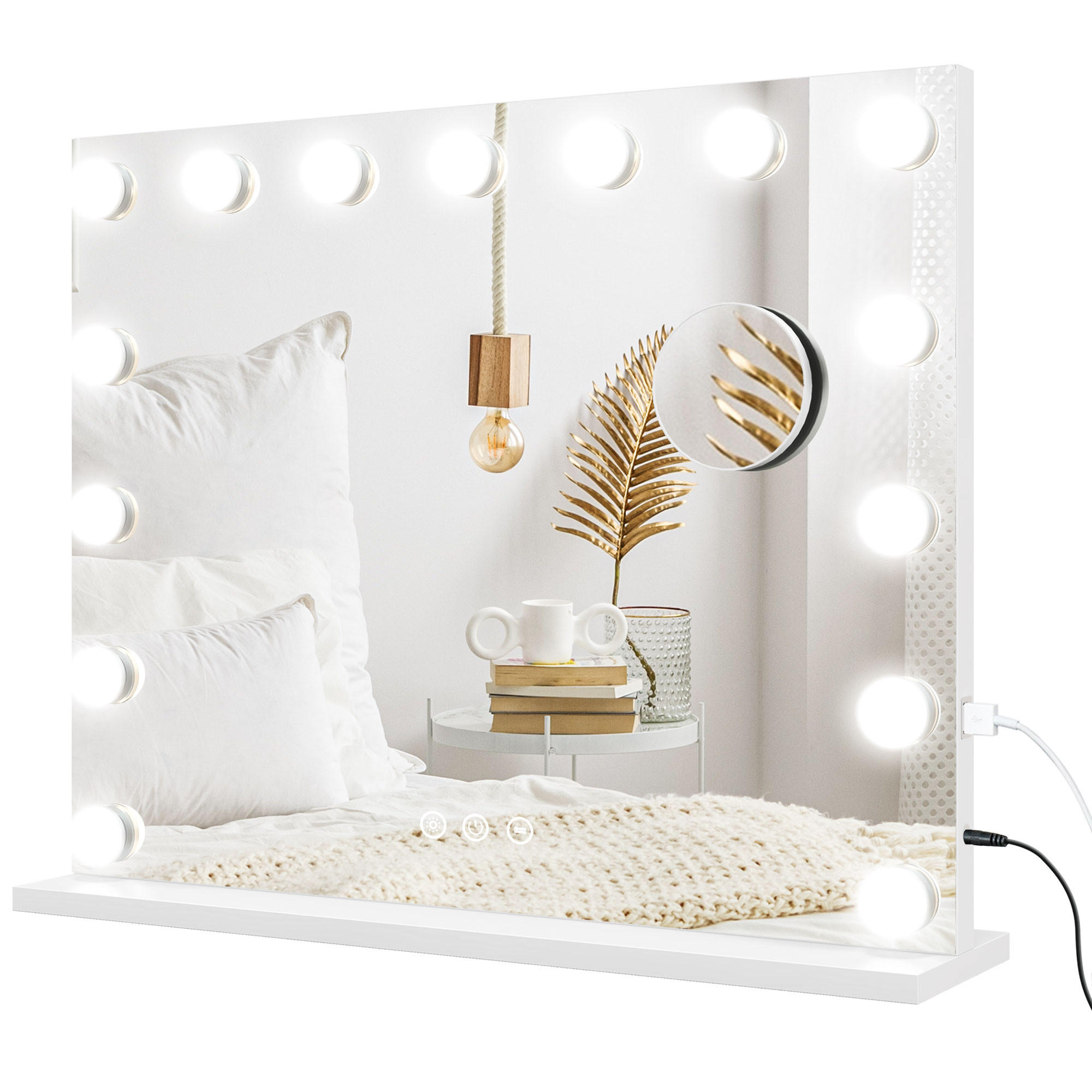 HOLLYWOOD Spiegel mit Beleuchtung, Schminkspiegel mit 15 LED Licht - Weiß, Glas (14/48/58cm) - HOMCOM