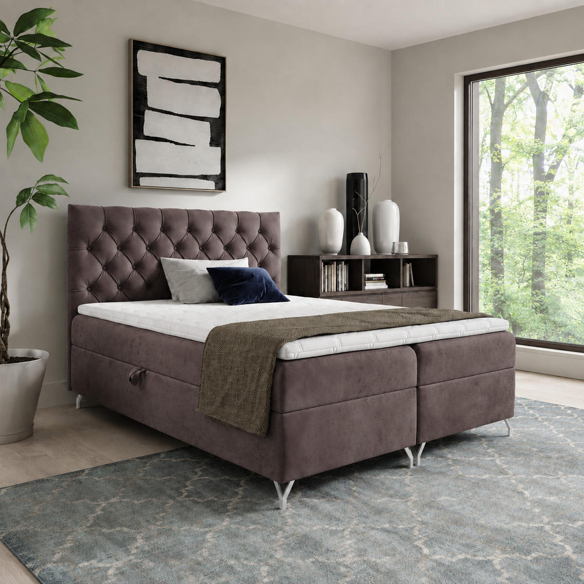 BOXBETT mit Stauraum und Topper Hellbraun 120x200 cm - Hellbraun, Textil (120/200cm) - Home Collective