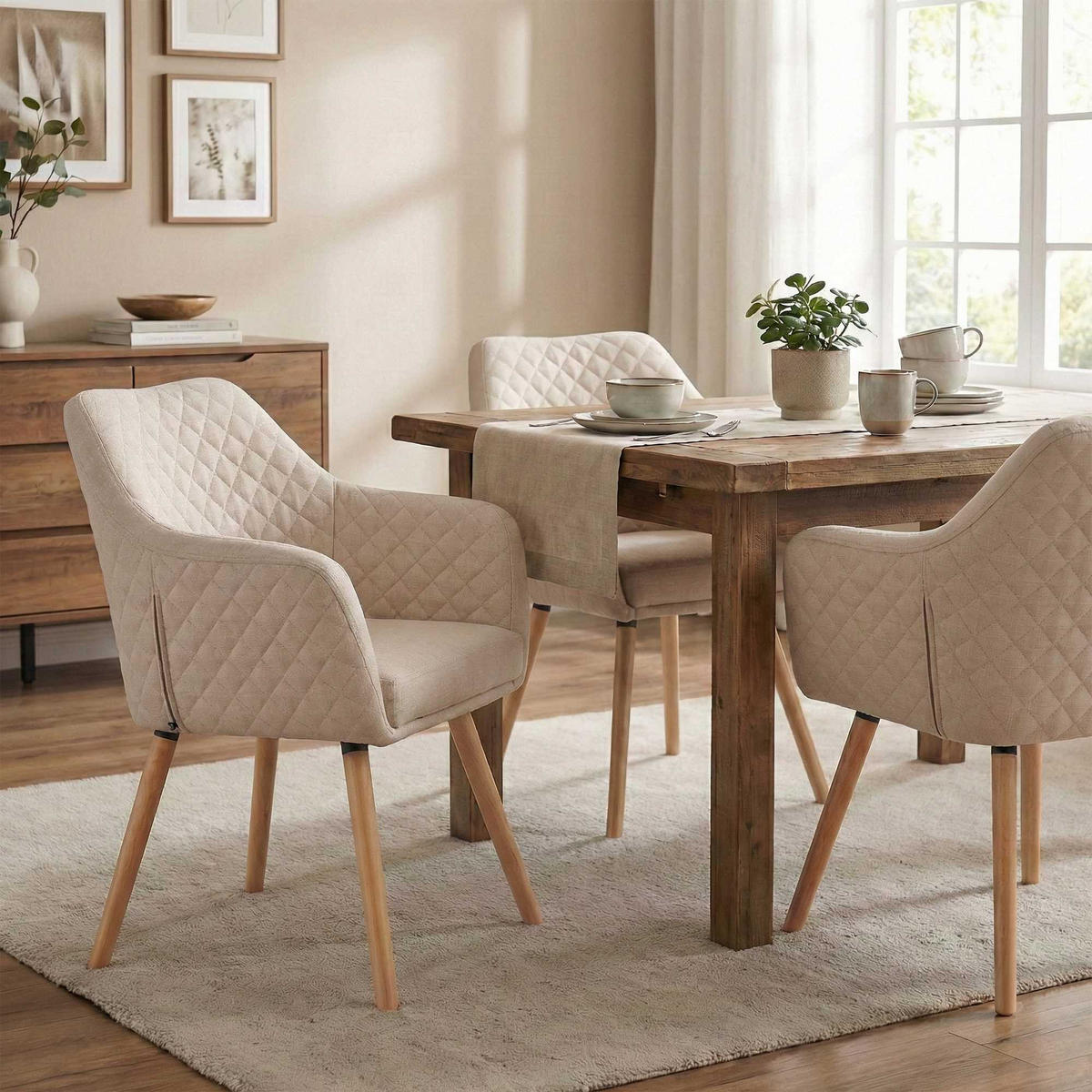 ESSZIMMERSTUHL Stoff Creme - Eukalyptusholzfarben/Creme, Holz/Textil (63/84/61cm) - CLP