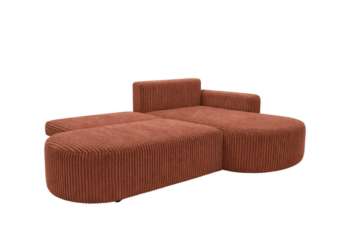 ECKSOFA Mit Schlaffunktion Und Bettkasten, Cordstoff Tilia, Kupfer, Rechts, ROUND ONE OPEN XL - Orange, Holz (262/175cm) - Kaiser Möbel