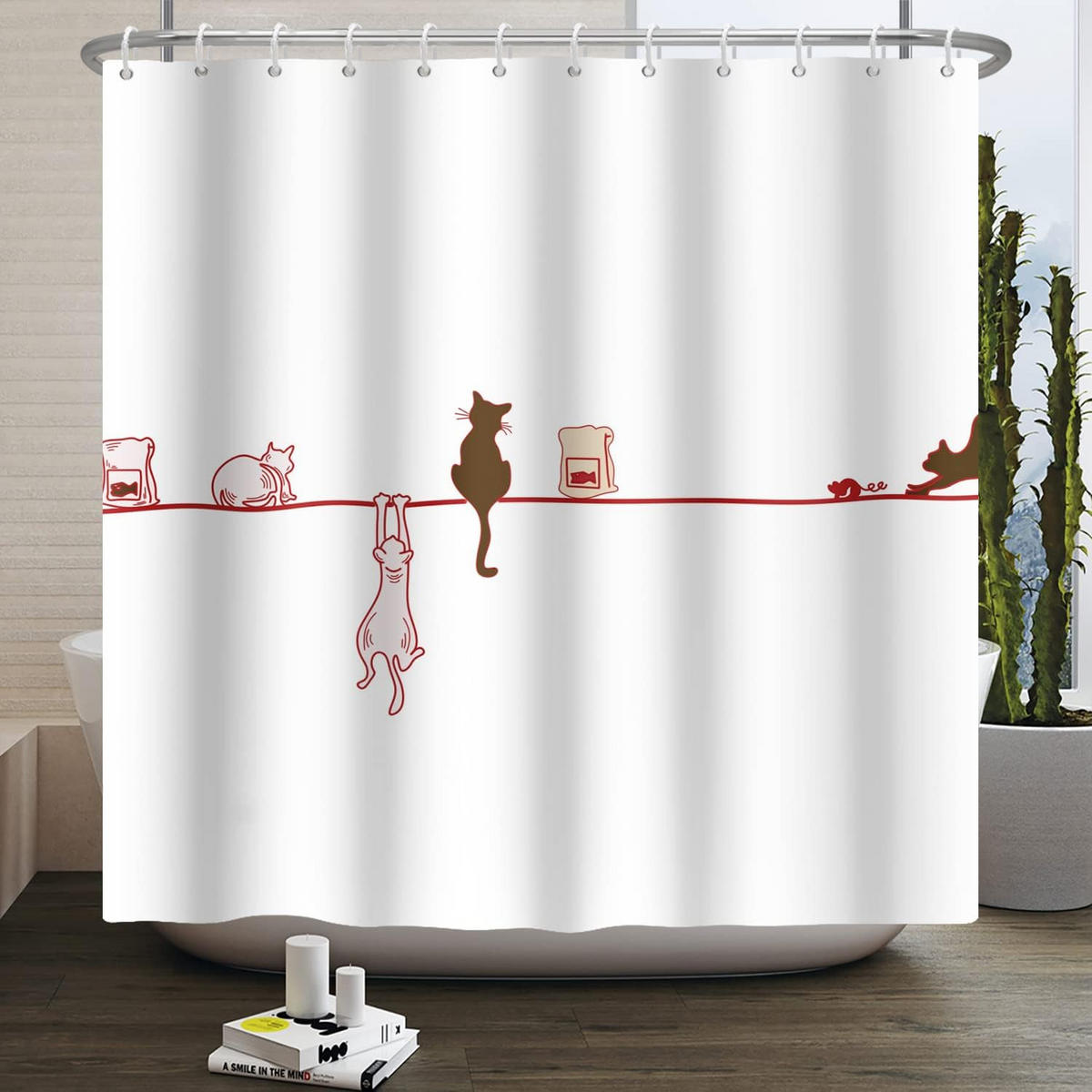 DUSCHVORHANG lustig Katze waschbar wasserdicht Badewanne - Weiß, Textil (180/180cm) - MCBOSON
