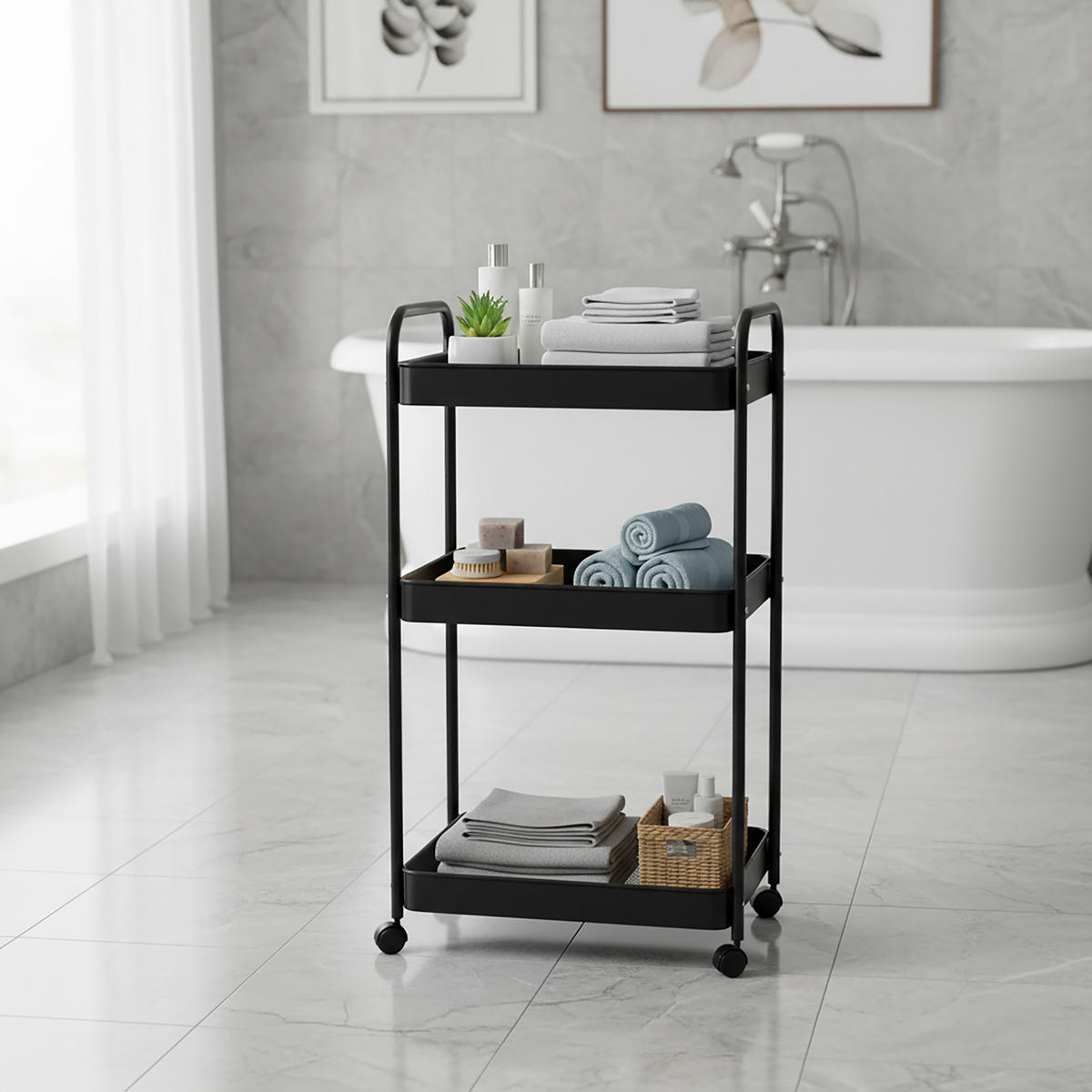 VOZÍK - černá, kov/plast (30/78/42.7cm) - Relaxdays