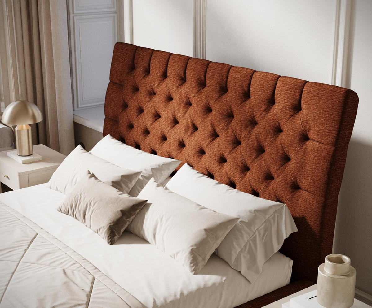 POLSTERBETT Vezzola Kupferfarbe 180/200 cm im Chenille-Stoff - Schwarz/Naturfarben, Holz/Holzwerkstoff (180/200cm) - Maison de Reve
