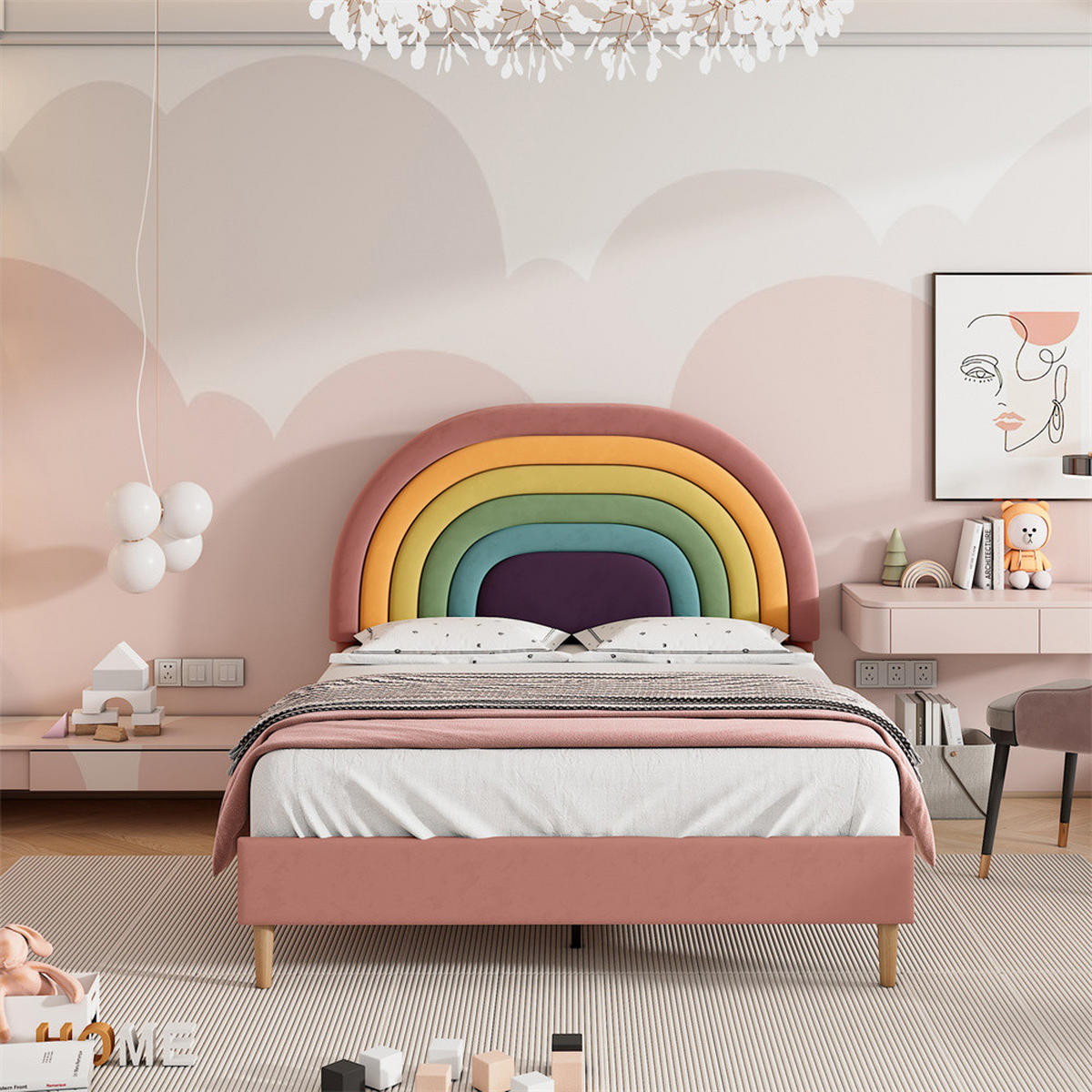 POLSTERBETT 140/200 cm in Rosa Samt - Pink, Holz/Textil (140/200cm) - KOMHTOM