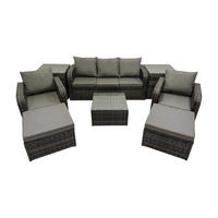 GARTENMÖBELGARNITUR mit KISSEN Polyrattan Dunkelgrau 7-Sitzer - Dunkelgrau/Grau, Glas/Kunststoff - Fimous