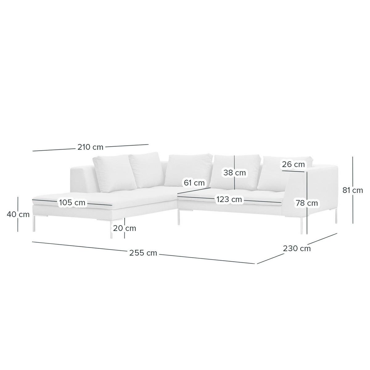 ECKSOFA mit Ottomane - Chromfarben/Hellgrau, Textil/Metall (255/230cm) - home24