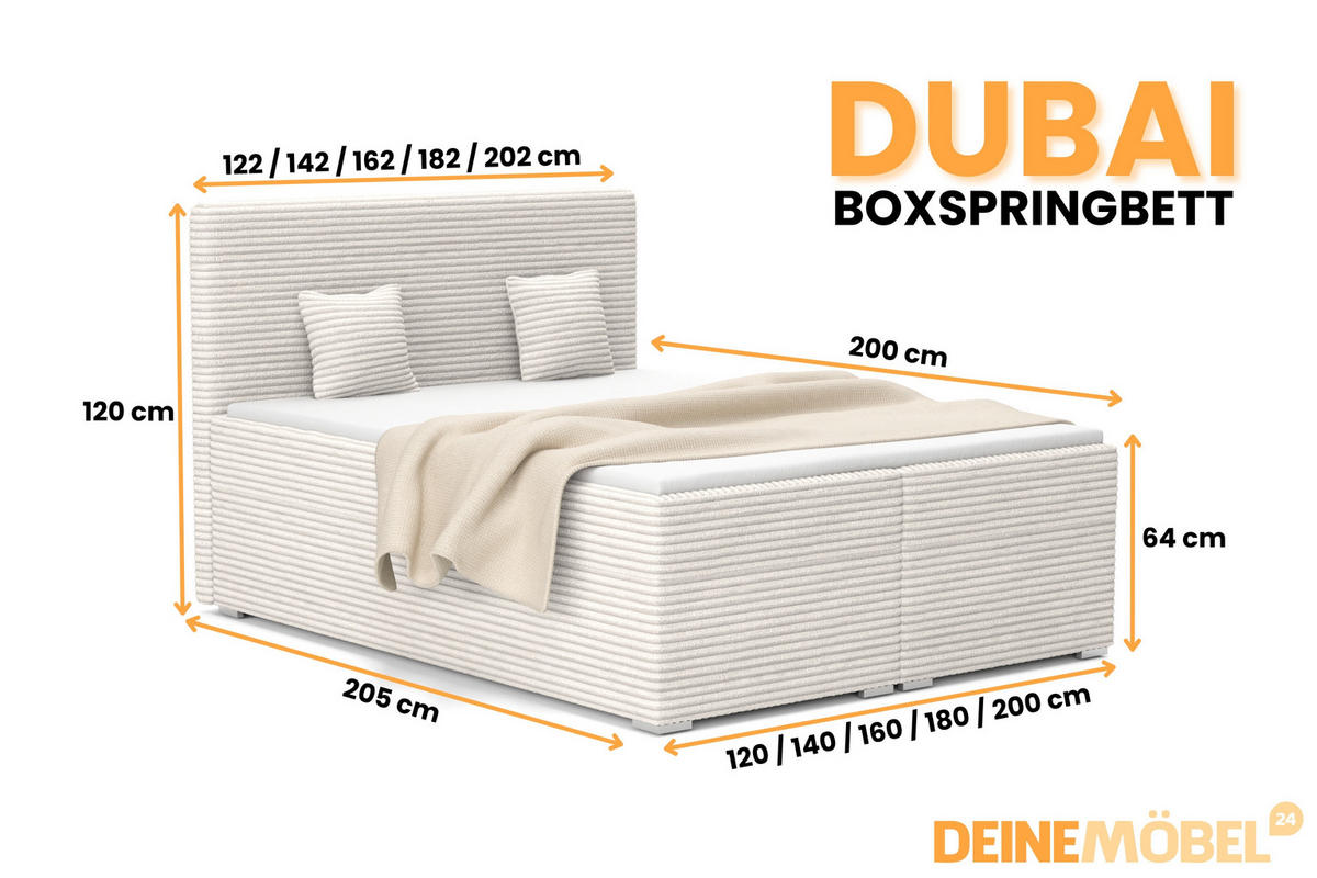 BOXBETT DUBAI 200/200 in Creme H4 - Creme, Holz/Holzwerkstoff (200/200cm) - Deine Möbel 24