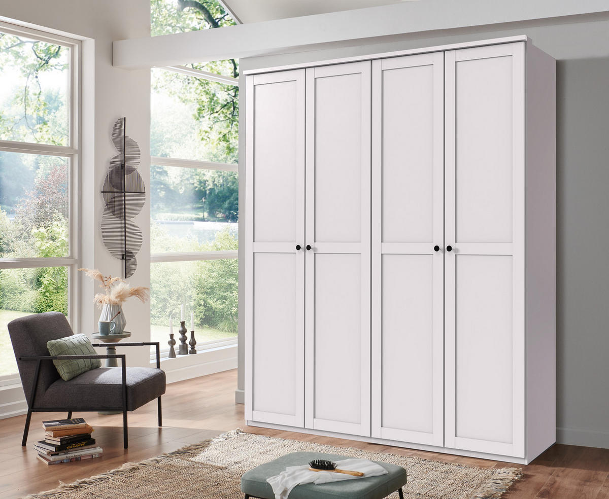 KLEIDERSCHRANK Chalet in Weiß - Drehtürenschrank 180 cm (ohne Spiegel) - Silberfarben/Weiß, Holzwerkstoff (180/210/58cm)