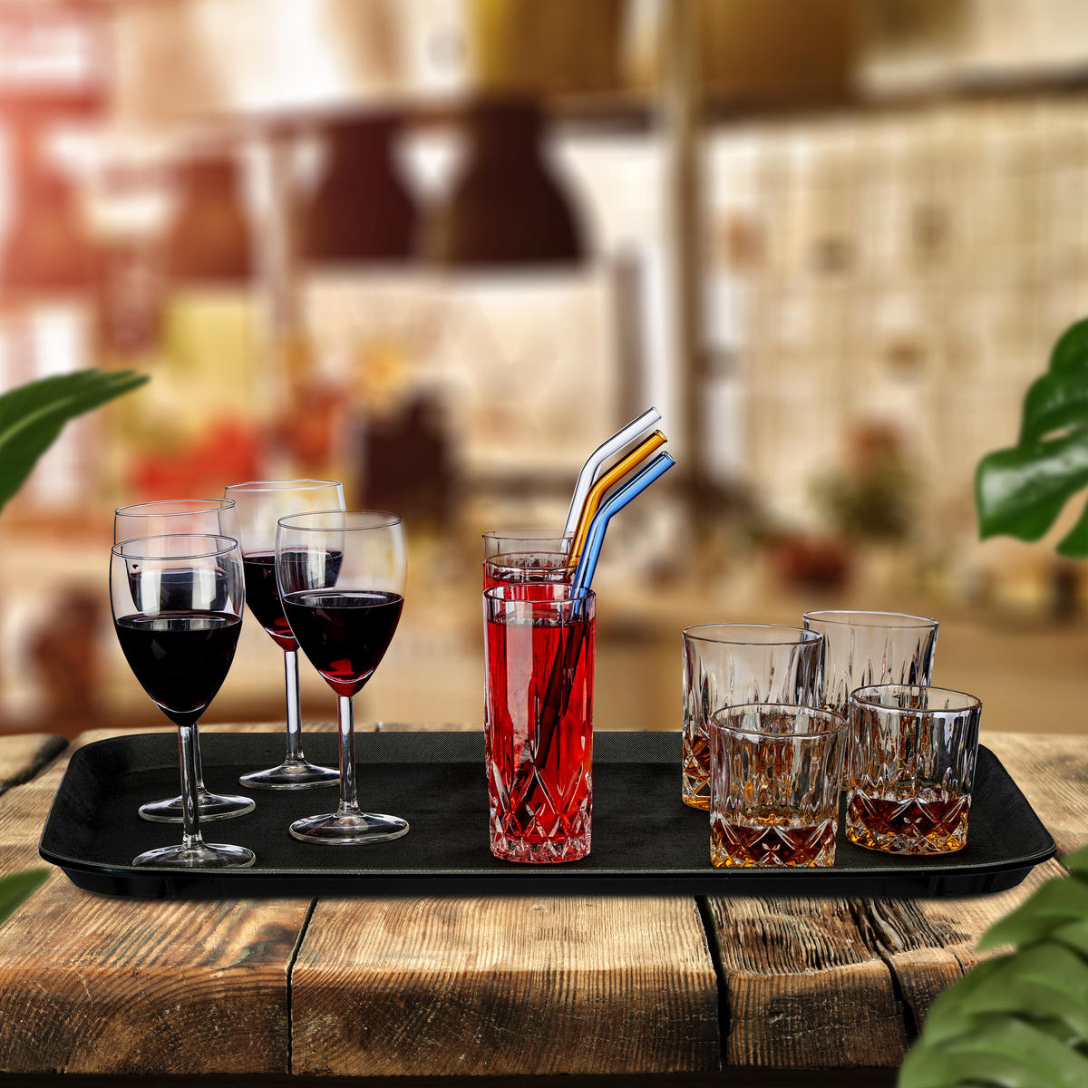 2XSERVIERTABLETT - Schwarz, Kunststoff (56/2/41cm) - Relaxdays