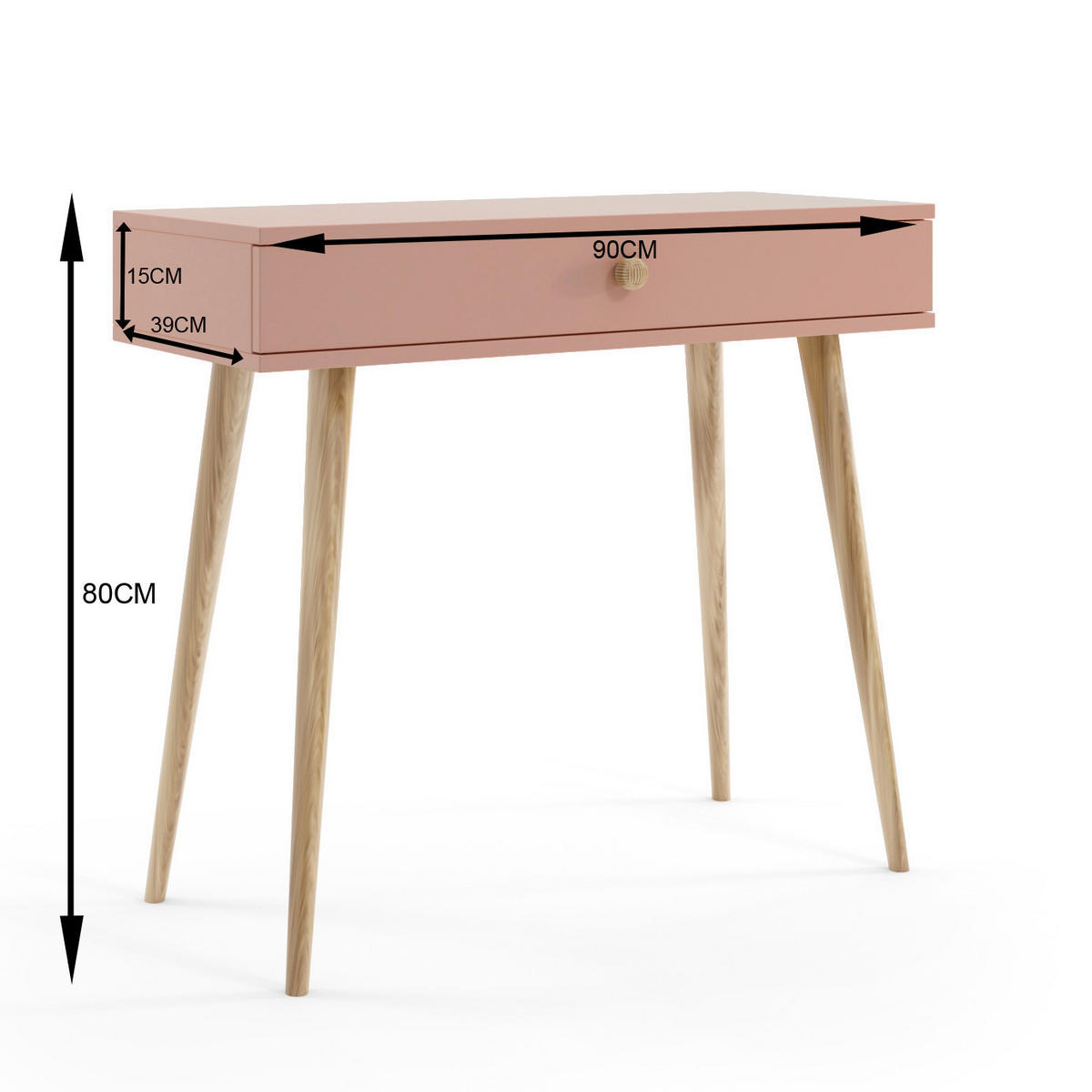 KONSOLENTISCH Ikon, Rosa, mit Schublade - Rosa, Holzwerkstoff (39/90/80cm) - Bettso