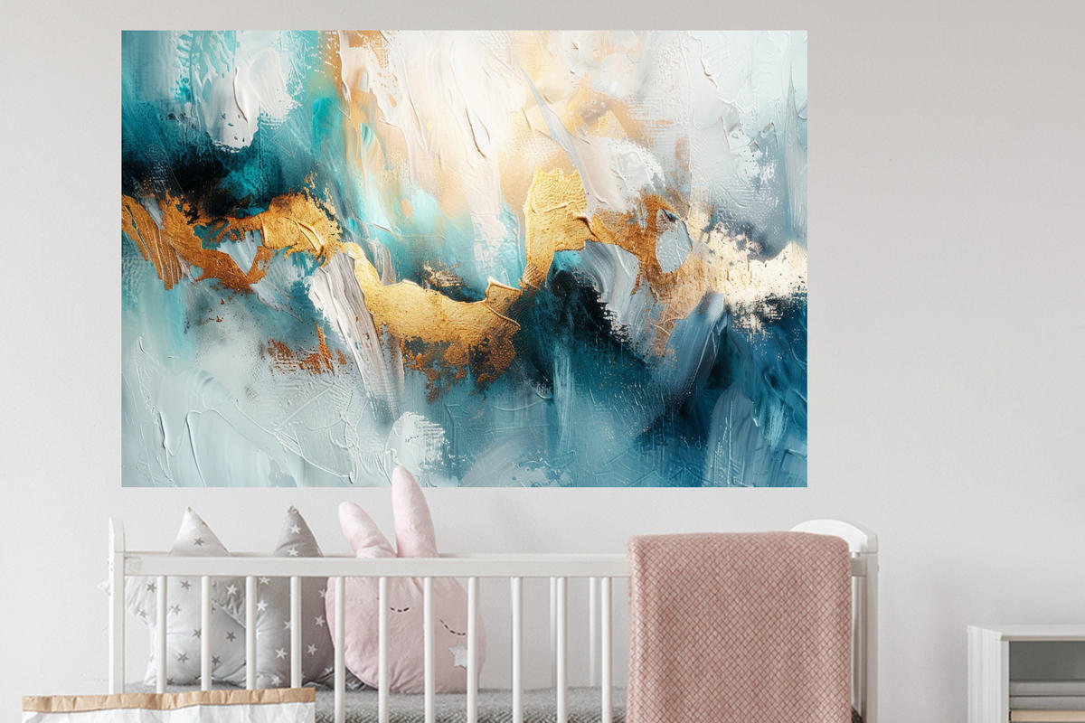 WANDTATTOO Abstrakt - Kunst - Gold - Blau 120x80 cm - Petrol, Kunststoff (120/80/0.1cm) - MuchoWow