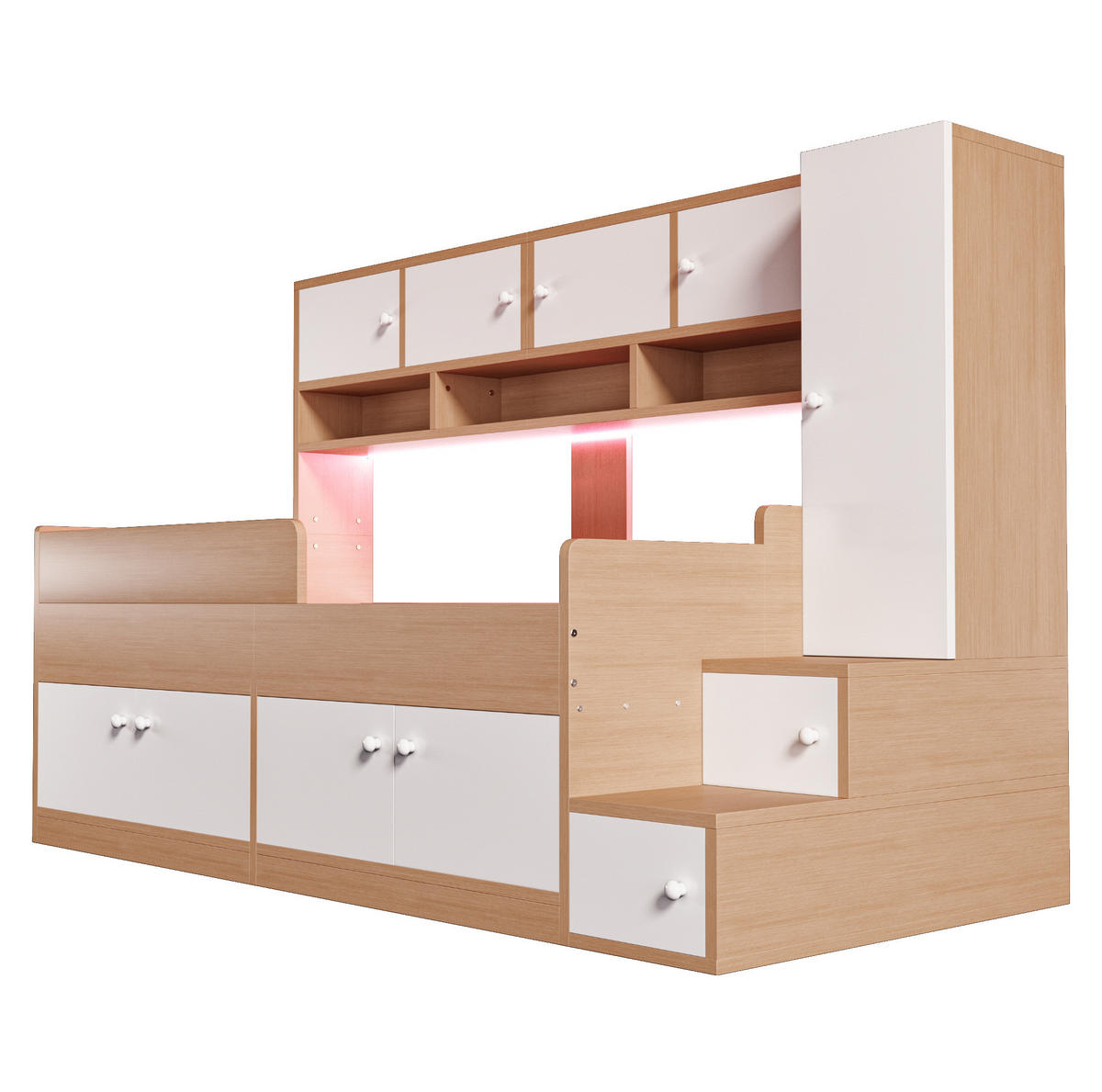 DĚTSKÁ postel 90/200 cm v barvě dřeva z MDF s úložným prostorem a LED osvětlením - barva dubu, kompozitní dřevo (90/200cm) - OKWISH