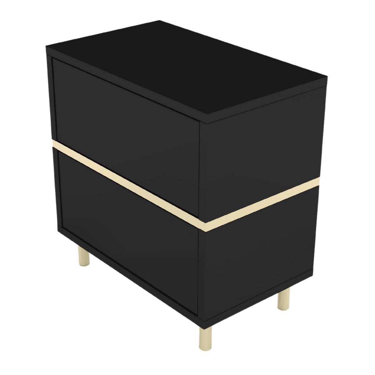 NACHTTISCH Marika, Schwarz, Gold, Hochglanz - Goldfarben/Schwarz, Holzwerkstoff/Metall (49/50.5/29.5cm) - Dancan