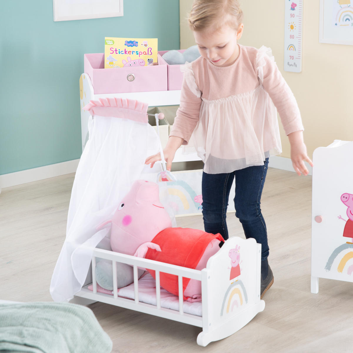 PUPPENWIEGE Peppa Pig - Weiß, Holz (35/61.5/52cm) - Roba