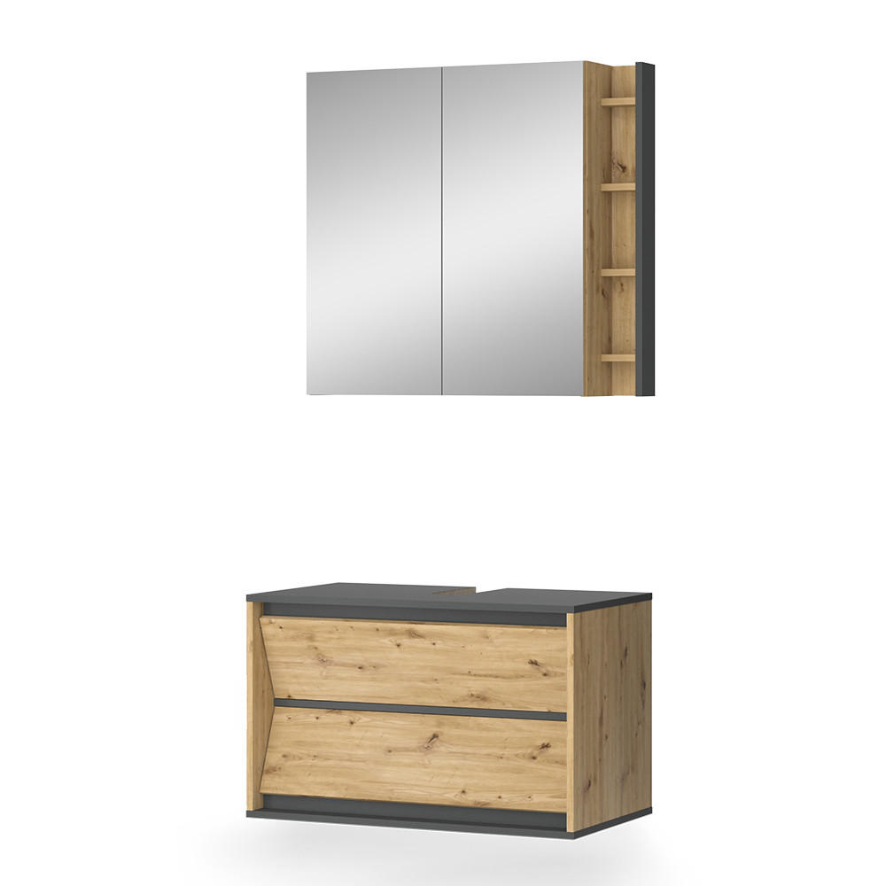 BADMÖBEL-SET Edelin Anthrazit/Artisan 2 Teile - Anthrazit/Eiche Artisan, Holzwerkstoff (80/50/45cm) - Vicco