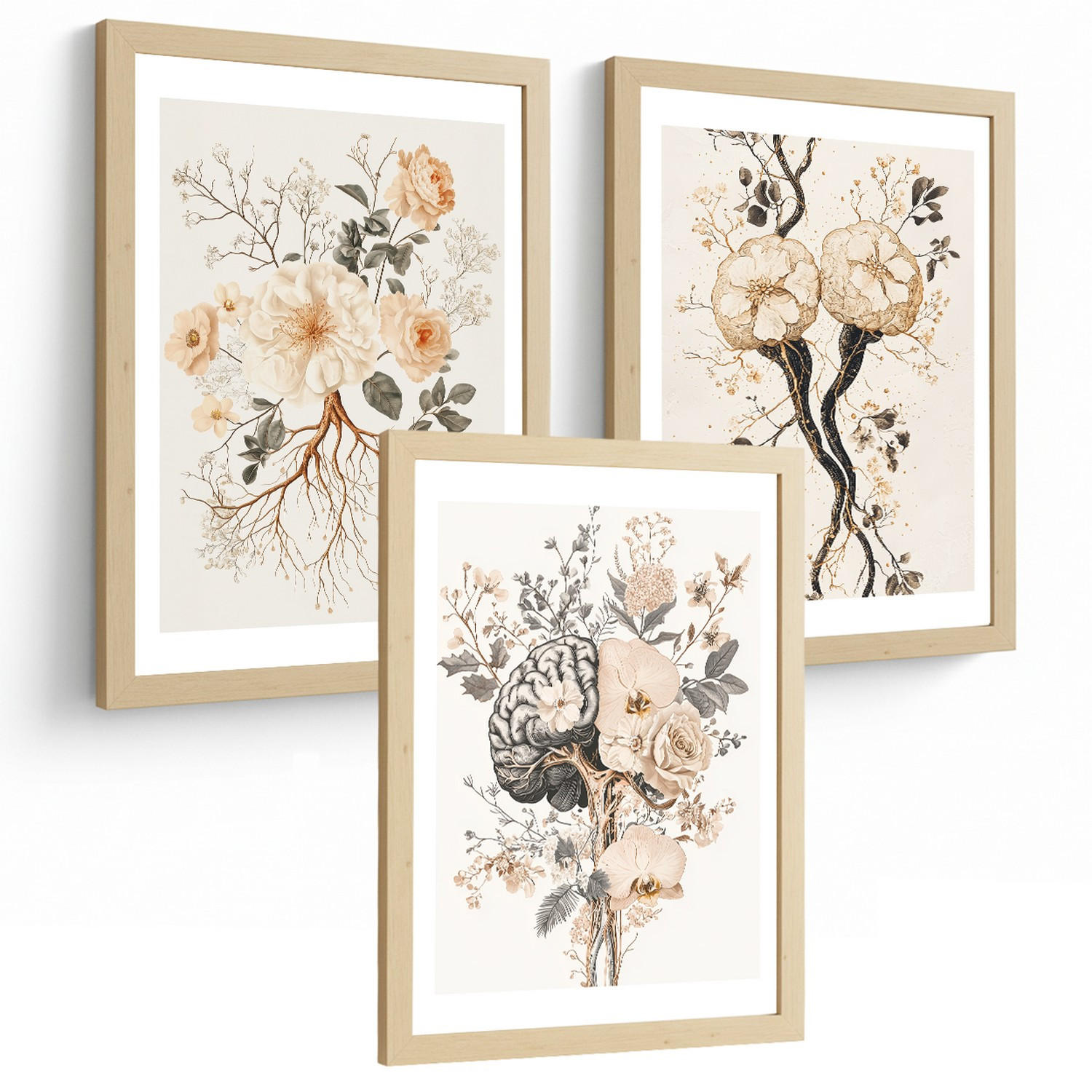 POSTER Set aus 3 Neuronale Anatomie Drucke und Wandbilder mit Neuronen Synapsen und Gehirn Minimalistischer Floraler Stil Größe Rahmenlos A3 - Klar, Papier (29.7/42/3cm) - Nacnic