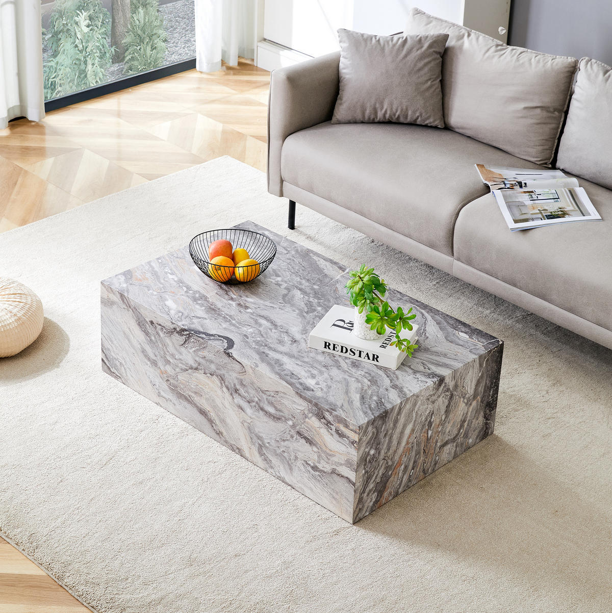 COUCHTISCH aus MDF 90x50x30 cm in Grau mit Marmorimitat-Textur - Grau, Holzwerkstoff (90/50/30cm) - Modfu