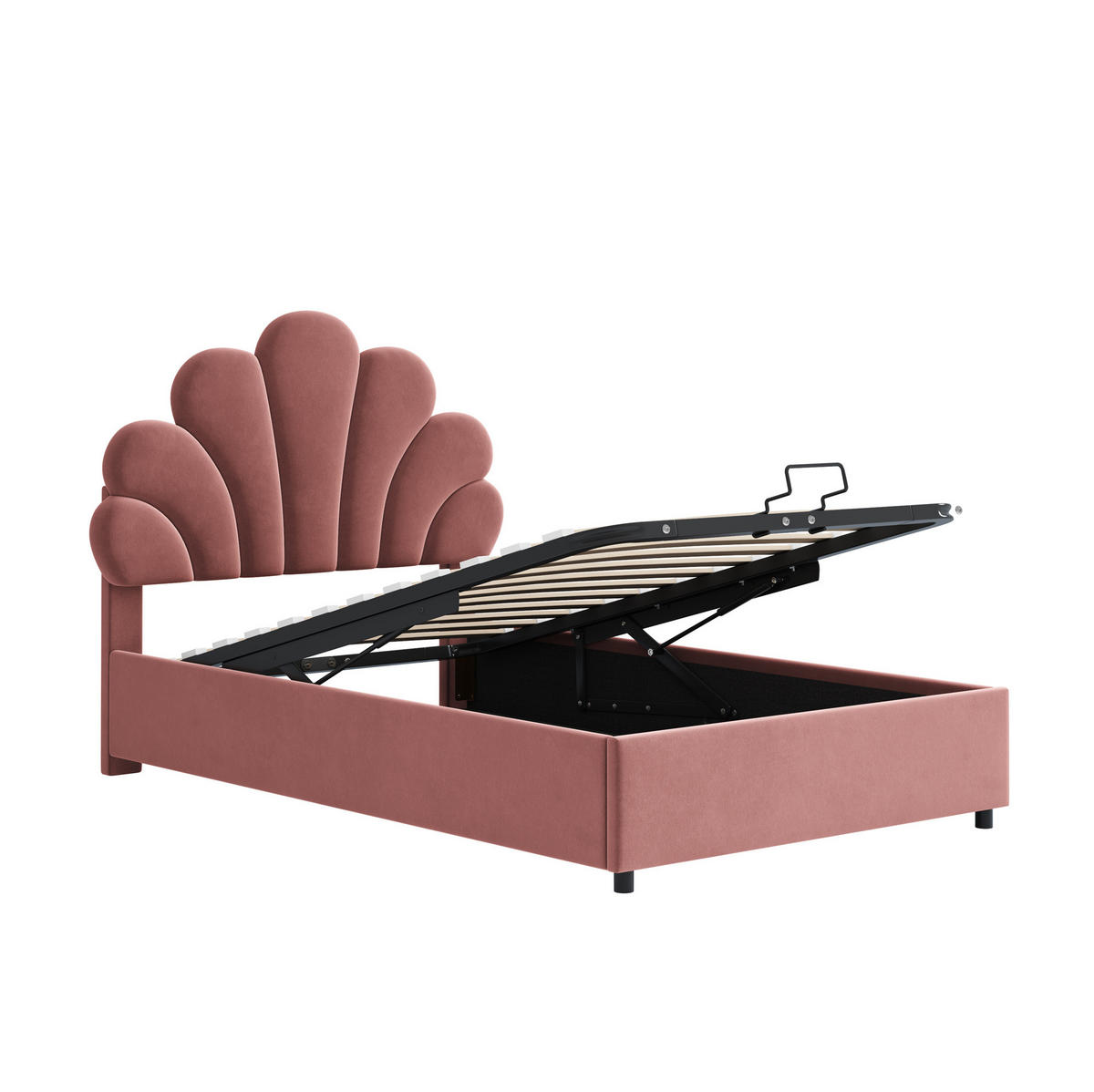 KINDERBETT 90/200 cm rosa aus Samt mit Stauraum und Lattenrost - Rosa, Holzwerkstoff (90/200cm) - OKWISH