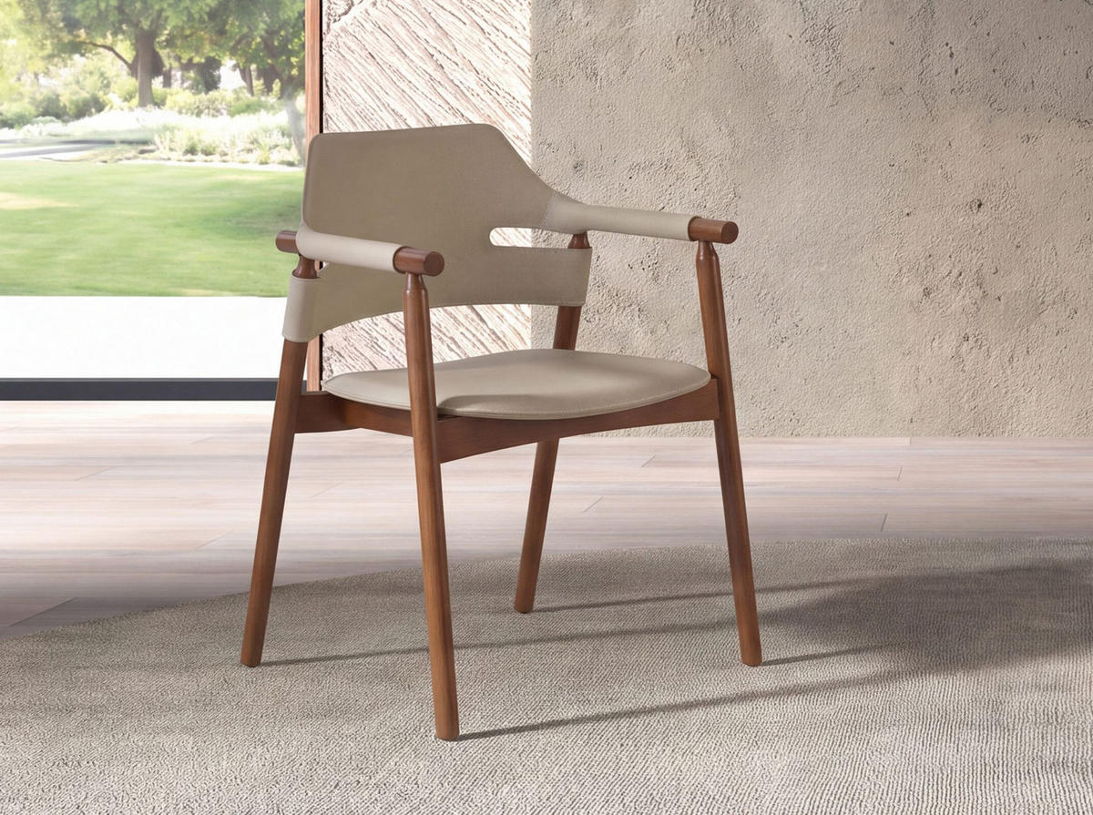 STUHL Stuhl aus regeneriertem Leder in Sandfarbe 61/56/79 cm - Sandfarben/Gelb, Leder/Holz (61/79/56cm) - ANGEL CERDA