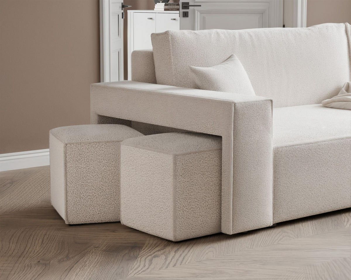 ECKSOFA Adara Inkl. Hocker - Creme, Holzwerkstoff/Textil (145/262cm) - Fun Möbel