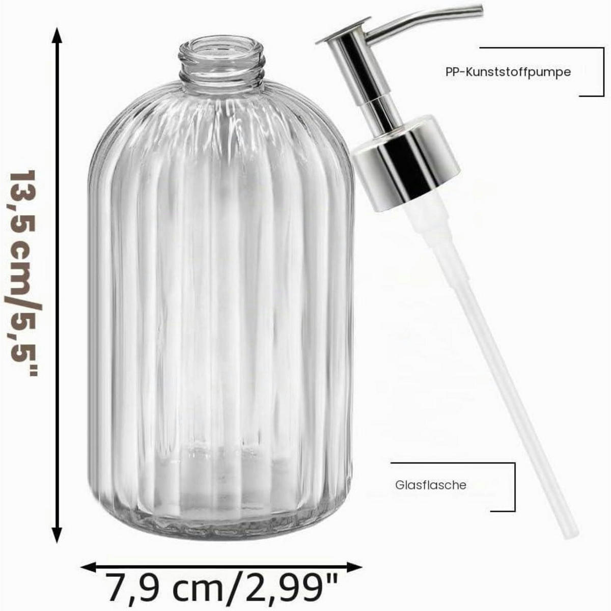 SEIFENSPENDER 2er Set Glas mit Pumpe 400ml Weiß - Weiß, Glas (5/18/5cm)