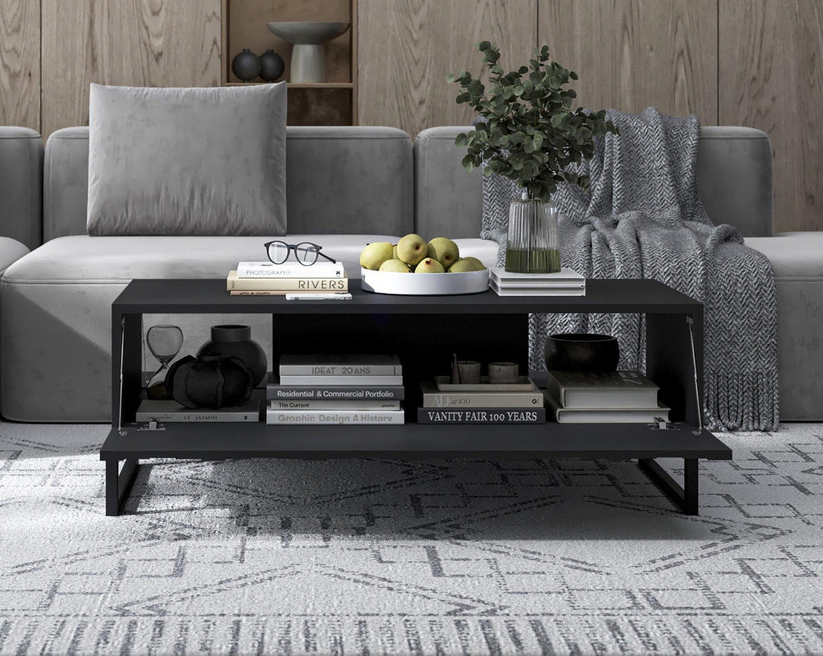 COUCHTISCH Elpis Schwarz matt Glamour 110 cm - Schwarz, Holzwerkstoff/Metall (54/110/39cm) - Meble Lindner