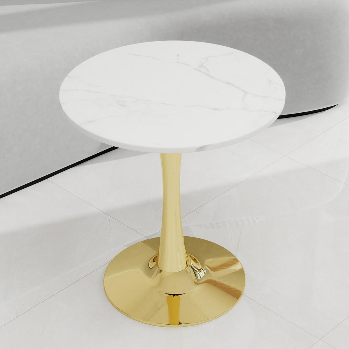 BEISTELLTISCH 70/70/72 cm mit runder Tischplatte in Marmoroptik und filigranem Design, Golden White - Goldfarben, Stein (70/70/72cm) - Redom