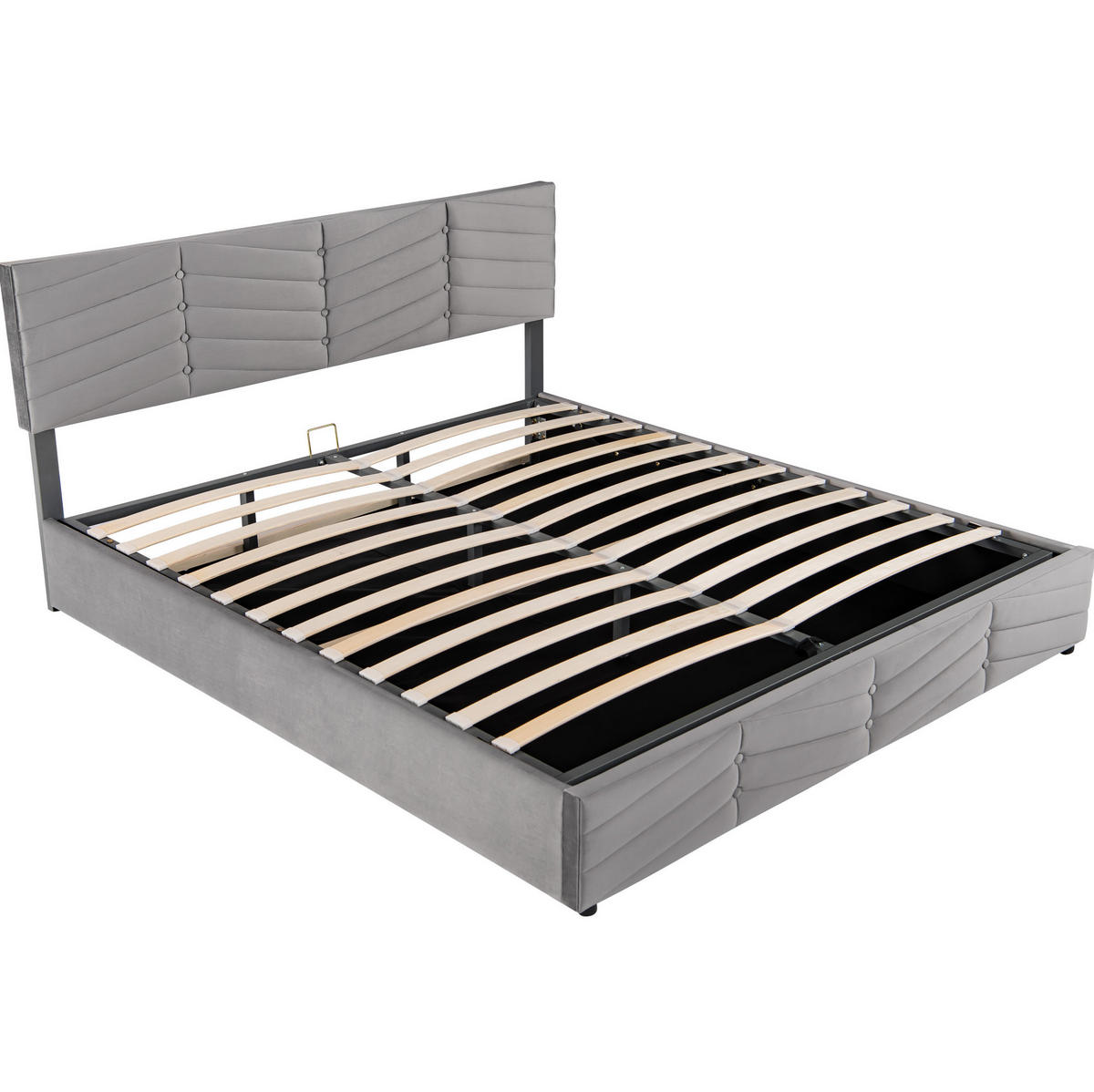 POLSTERBETT 160/200 cm grau mit Stauraum und höhenverstellbarem Kopfteil - Grau, Textil (160/200cm) - OKWISH