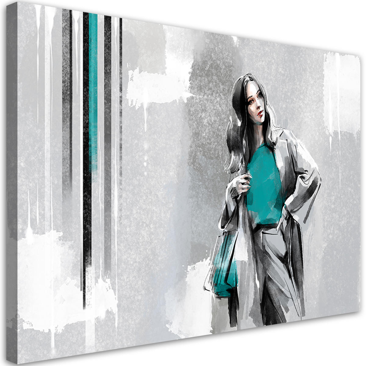 WANDBILD eine frau in einem mantel - Silberfarben, Textil (60/40cm) - Feeby