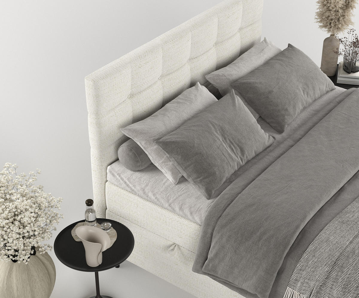 BOXBETT Urbaneo Creme 180/200 cm mit Taschenmatratze und Topper - Creme/Schwarz, Holz/Holzwerkstoff (180/200cm) - Maison de Reve