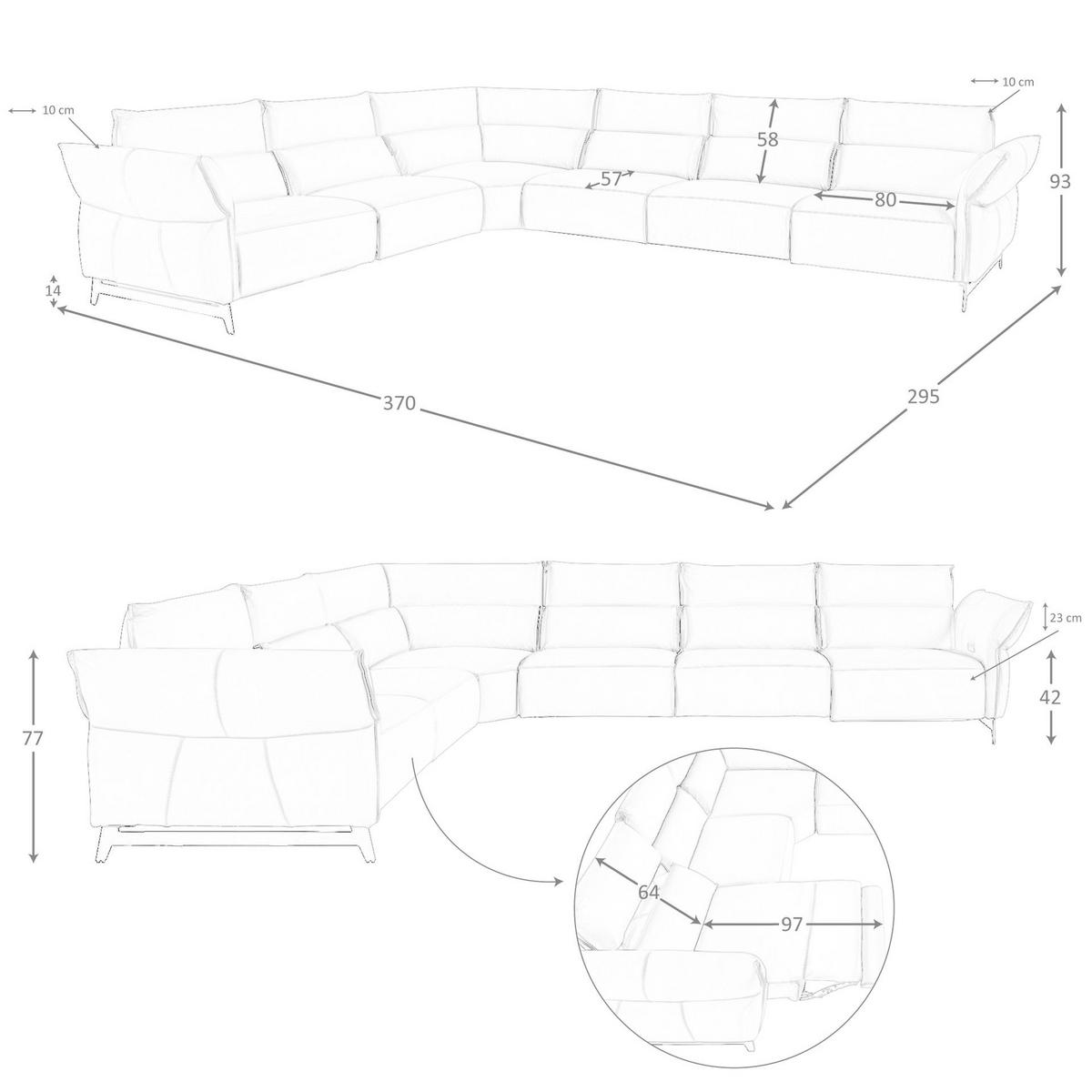 ECKSOFA Dunkelgraues modulares Relax-Ecksofa aus Leder 370/295/93 cm - Dunkelgrau/Schwarz, Leder/Metall (370/295cm) - ANGEL CERDA
