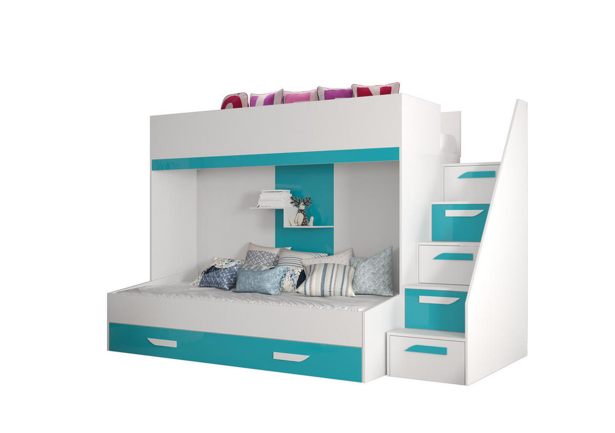 ETAGENBETT 90/200 cm - Türkis/Weiß, Holz (90/200cm) - Abiks Möbel