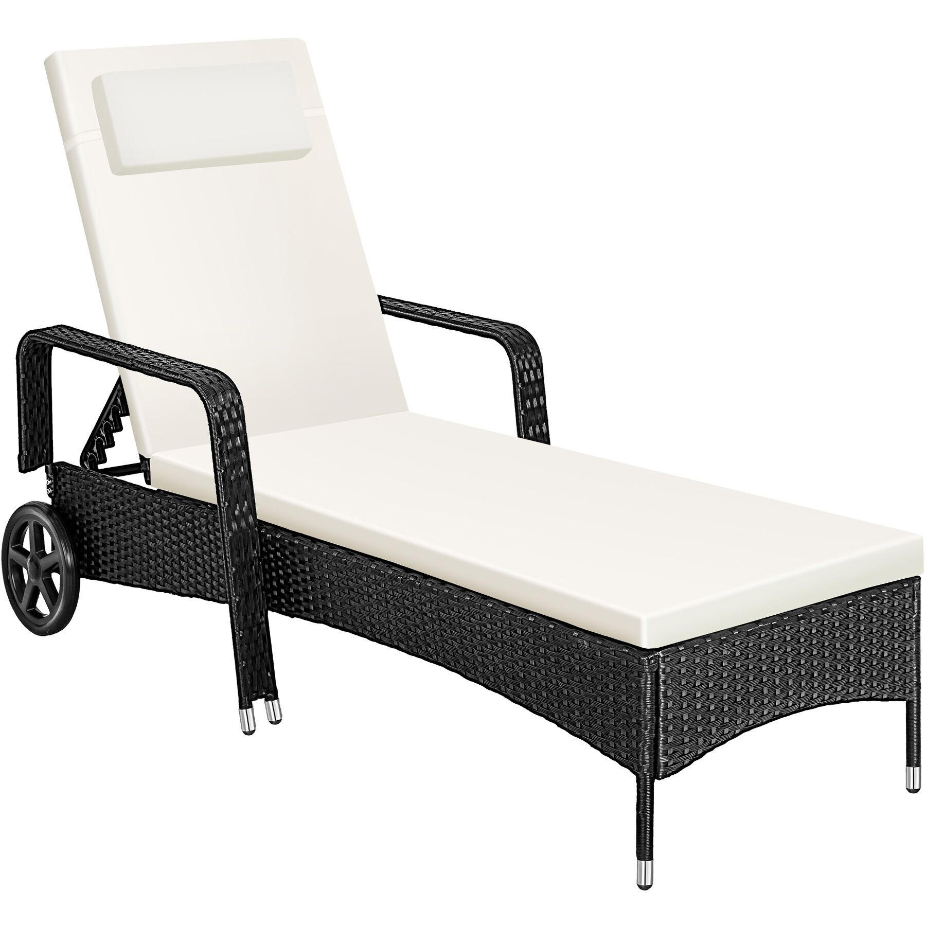 RATTAN-SONNENLIEGE ,200 x 70 x 33 cm,schwarz/beige - Beige/Schwarz, Kunststoff (70/33/200cm) - tectake