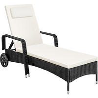 RATTAN-SONNENLIEGE ,200 x 70 x 33 cm,schwarz/beige - Beige/Schwarz, Kunststoff (70/33/200cm) - tectake