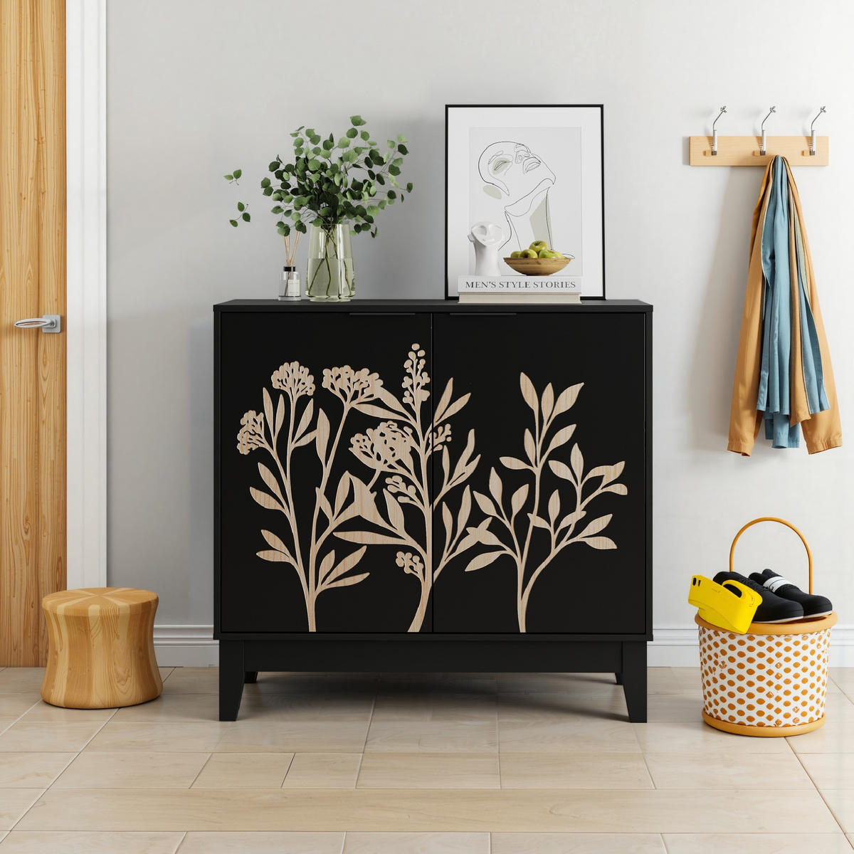 SIDEBOARD mit 2 Türen und verstellbarem Einlegeboden Schwarz - Schwarz, Holzwerkstoff (80/76/38cm) - Meubliv