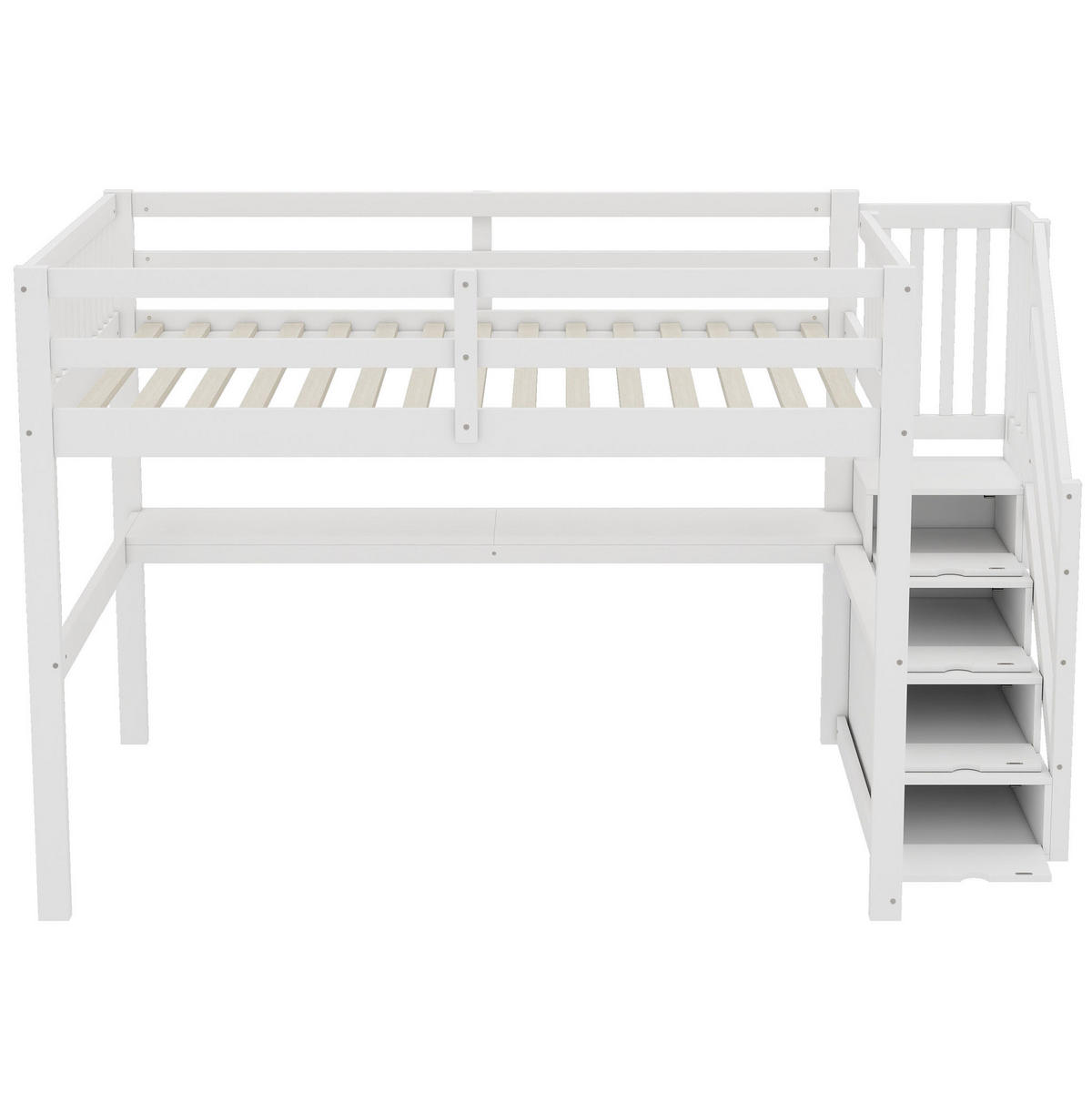HOCHBETT 140/200 cm aus Kiefer und MDF mit Schreibtisch und Stauraum Weiß - Weiß, Holz (140/200cm) - Modenvie